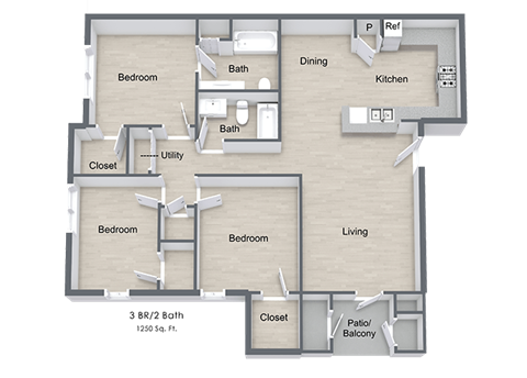 3 Bedroom Floor Plan 3 Bedroom Floor Plan at Windy Ridge, Austin